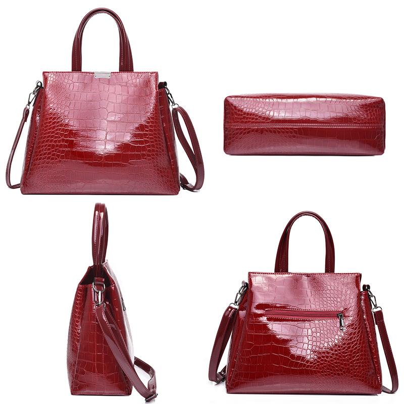 New patent leather handbag crocodile pattern simple and fashionable large-capacity women's bag set magnetic buckle shoulder messenger bag handbag