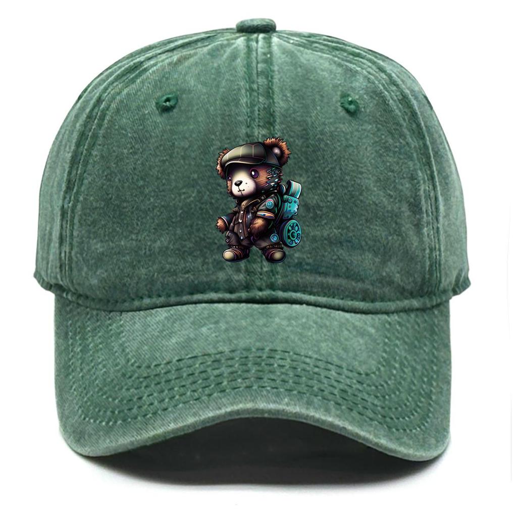 Handsome Bear Print Adjustable Sun Hat, Animal Flat Cap Simple Breathable Adjustable Strap Fit Snapback Baseball Hat