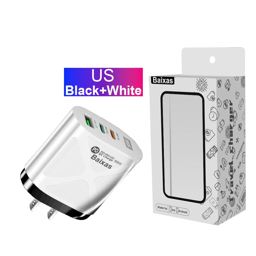 58W Dual Fast Charger with 2 PD+QC3.0 Ports, EU/US/UK/AU Plugs