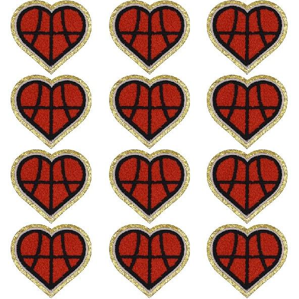 12pcs Heart Football Iron on Patches Embroidered Motif Applique Deco Sew on Patches Gold Edges Chenille Love Shape Rugby Embroidered Patches for