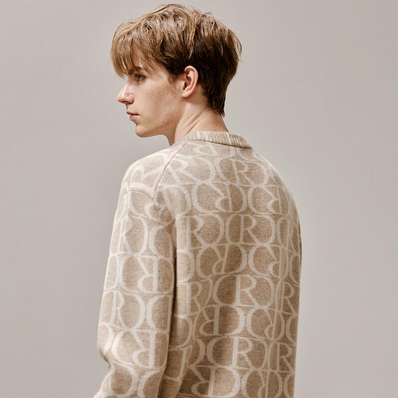 Luozi Men's Winter Jacquard Crew Neck Wool Sweater