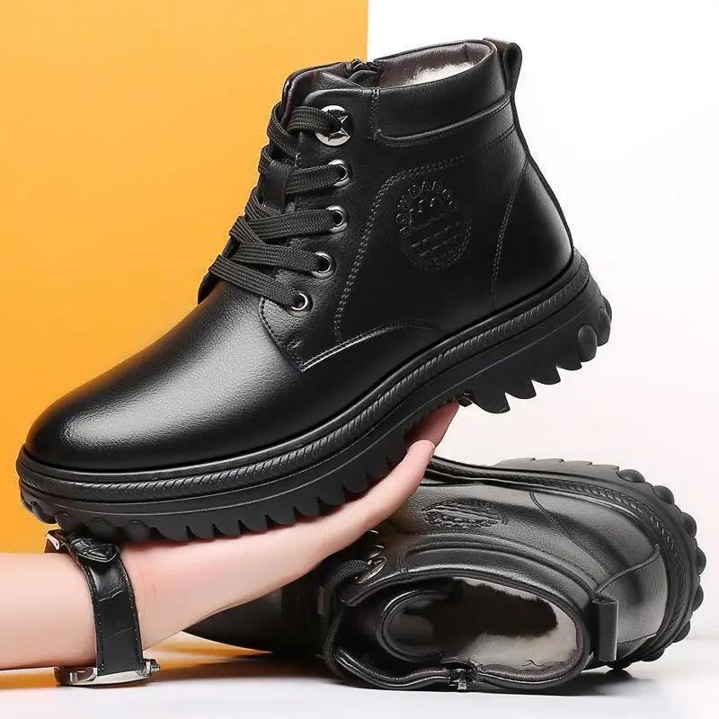 Men's Snow Boots Black Flat Ankle Male Winter Shoes Booties Warm Cold Proof Cotton Shoe Sale Casual Fashion Luxury Fur Brands