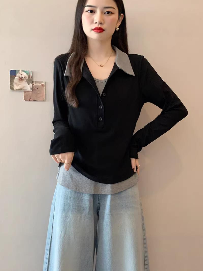 

2026 Spring Plus Size Women s Color Block Two-Piece Long Sleeve Top XXXXL коричневый