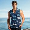 Men's Fashion Printed Sleeveless Lapel Button-Down Shirt Vest Top