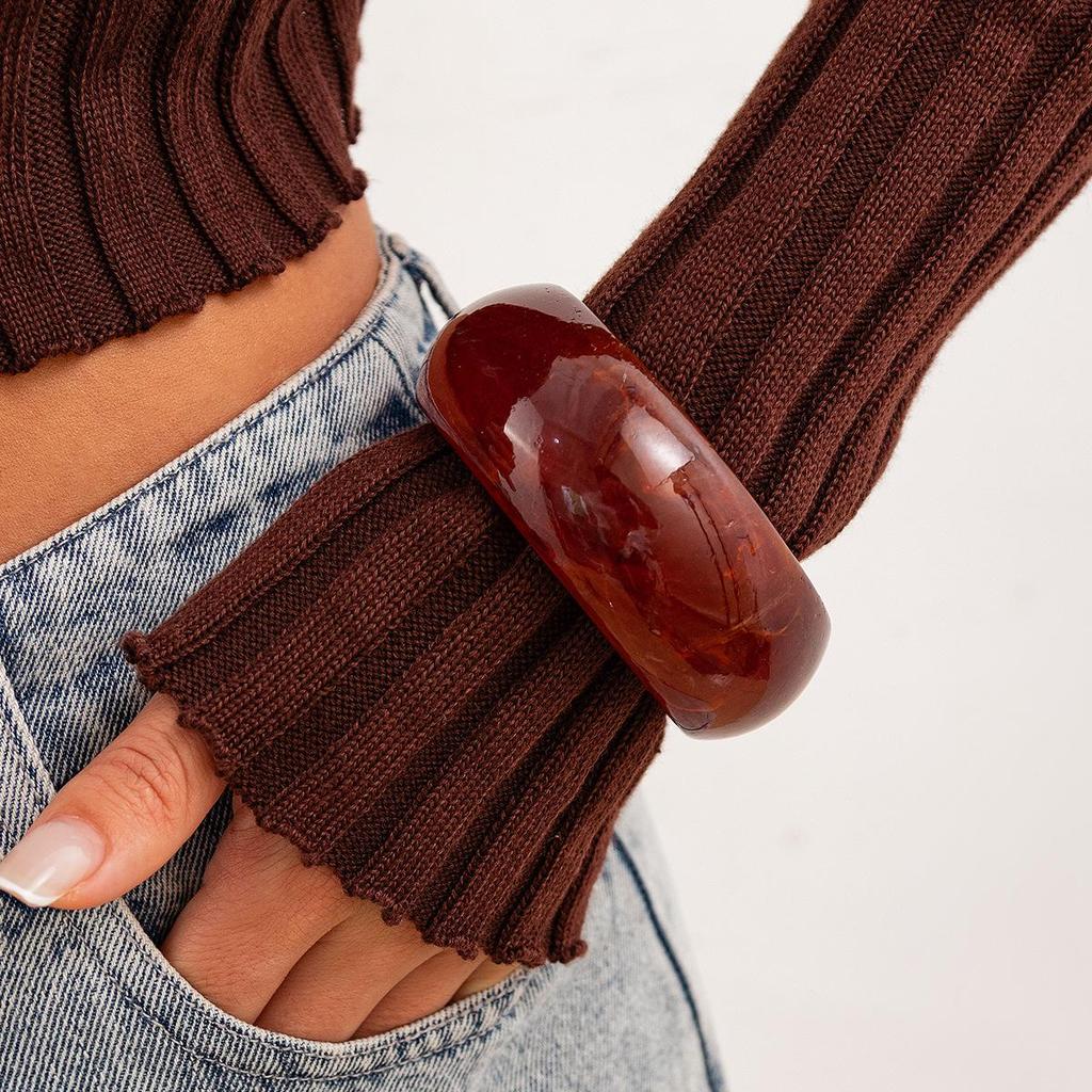 Translucent Acrylic Wide Bangle Bracelet - Glossy Resin Fashion for Women