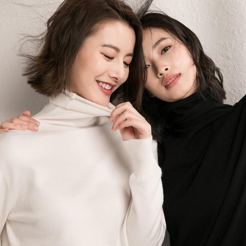 Women's Autumn Winter Korean Style High Neck Slim-Fit Knit Base Layer Sweater Fashionable and Versatile