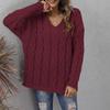 Haut Femme Torsades Épaisses Tricot Col V Capuche Ample Pull-over