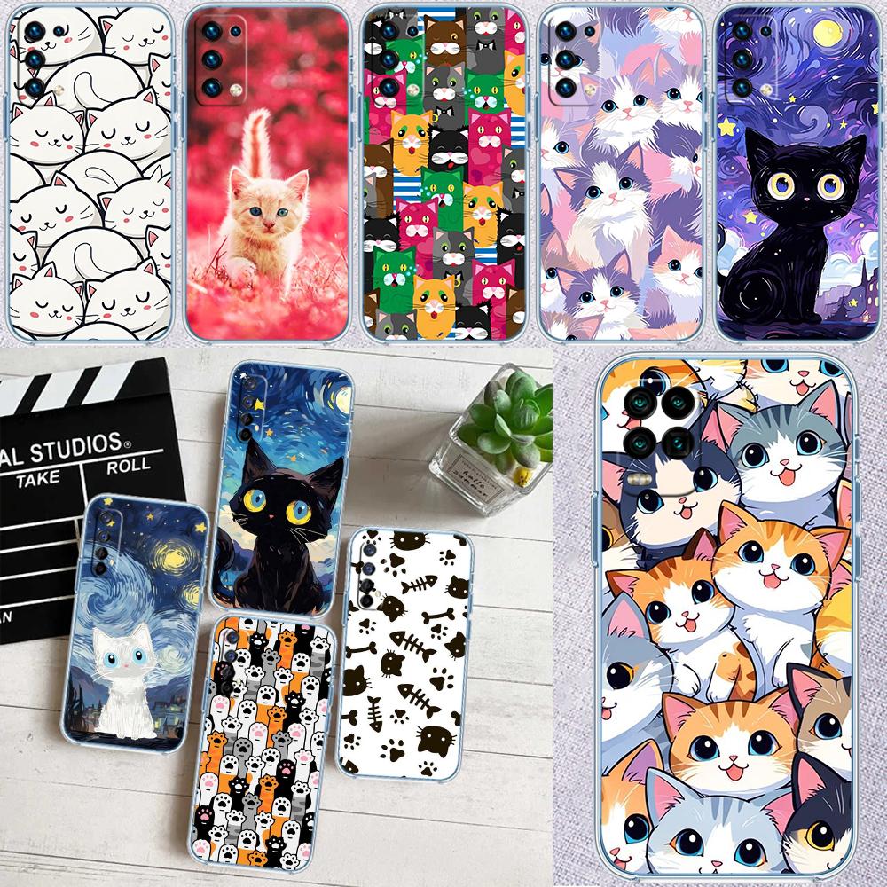 Cat Kitten Cute Transparent Phone Case for Samsung Galaxy A04 A04S A14 A23 A34 A54 M23 M33 M52 M53