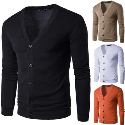 Men's Youth Fashion Casual Solid Color V-Neck Long Sleeve Slim Fit Sweater