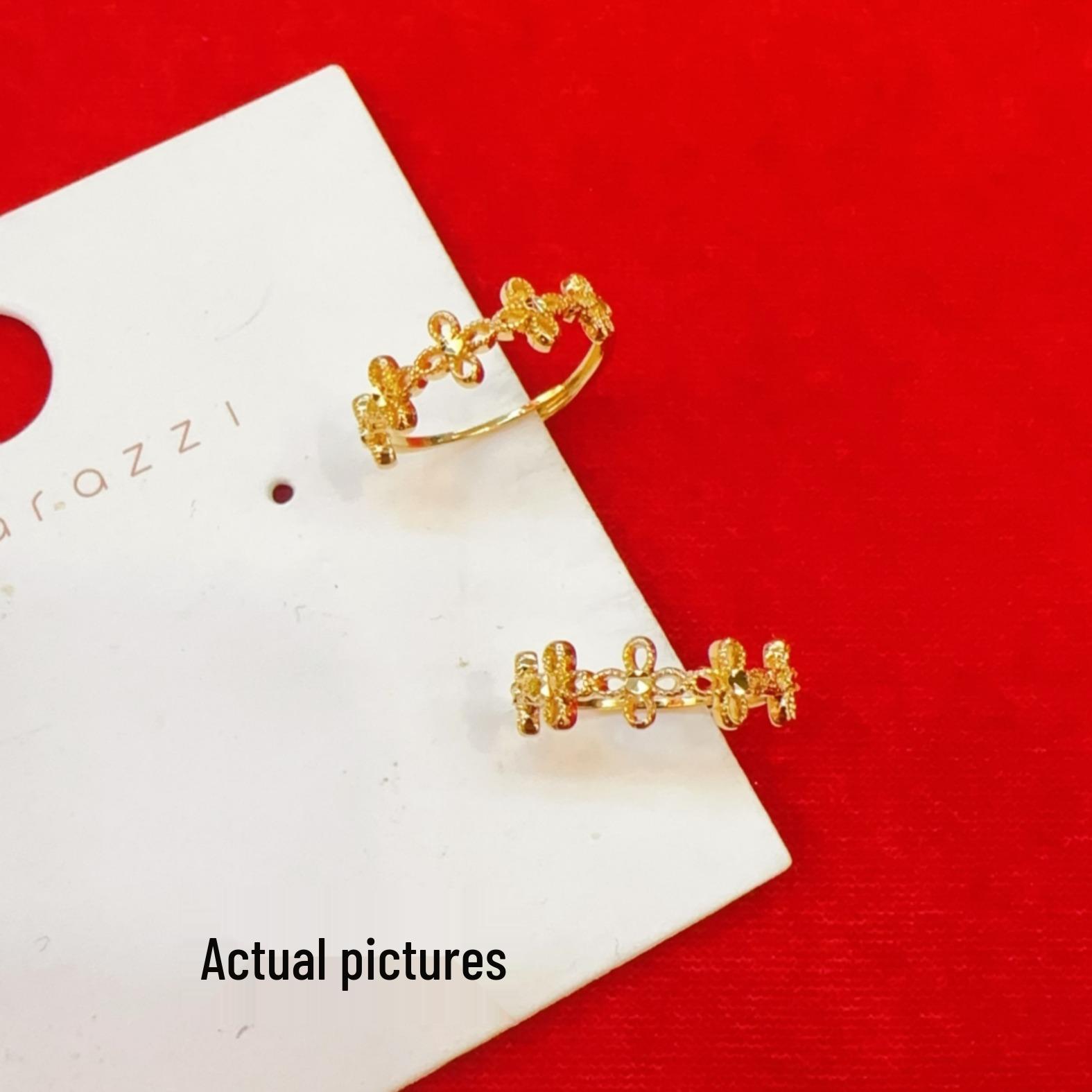 Gold-Tone Adjustable Lucky Clover Flower Ring Adjustable