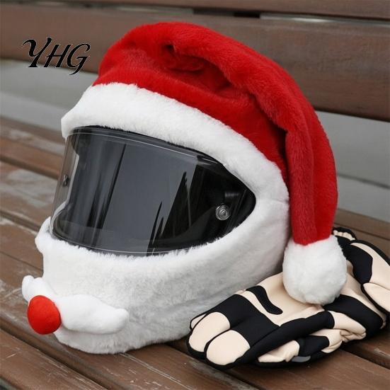 Motorcycle Helmet Decor Christmas Santa Cover, Plush Claus Hat Cycling Decoration for Decoration, Xmas Holiday Accessories Men