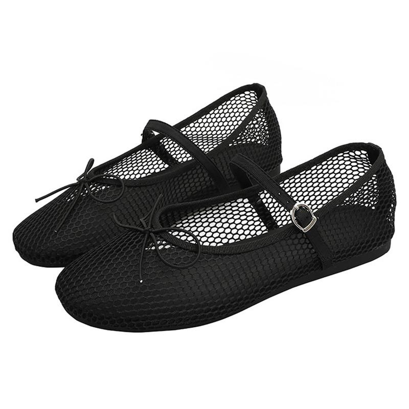 Summer Air Mesh Hollow out Women Ballet Flats Casual Soft Soles Bowknot Mary Janes Loafers Girls Walking Dance Shoes