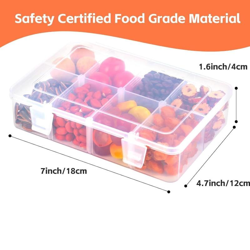 8 Grid Snackle Box Container Capacity Plastic Storage Box With Adjustable Compartments Lid For Snacks Food Grade Transparent