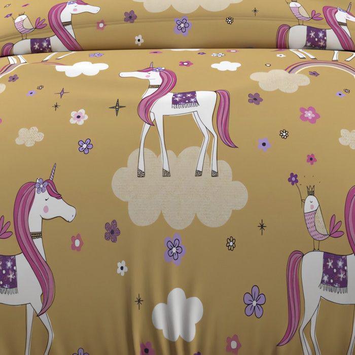 Parure housse de couette 120x150 cm LICORNES jaune, 100% coton 57 fils/cm2, par Soleil d'Ocre