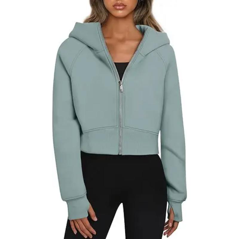 Autumn Winter Solid Color Fashion Women's Hooded Zipper Short Casual Plush Long-sleeved Sweatshirt Chic Y2k Clothes Casual Tops