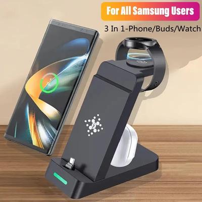 3-in-1-Ladestation für Samsung S24 S23 S22 Note Z Fold Fast Wireless Charger Stand für Galaxy Watch 5 4 3 Activer 2/1 Buds