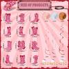 Pajean 57 Pcs Cowgirl Party Decorations with LED Light Pink Boot Hanging Swirls Decorations Western Cowgirl Boot Hanging Banner for Western Baby