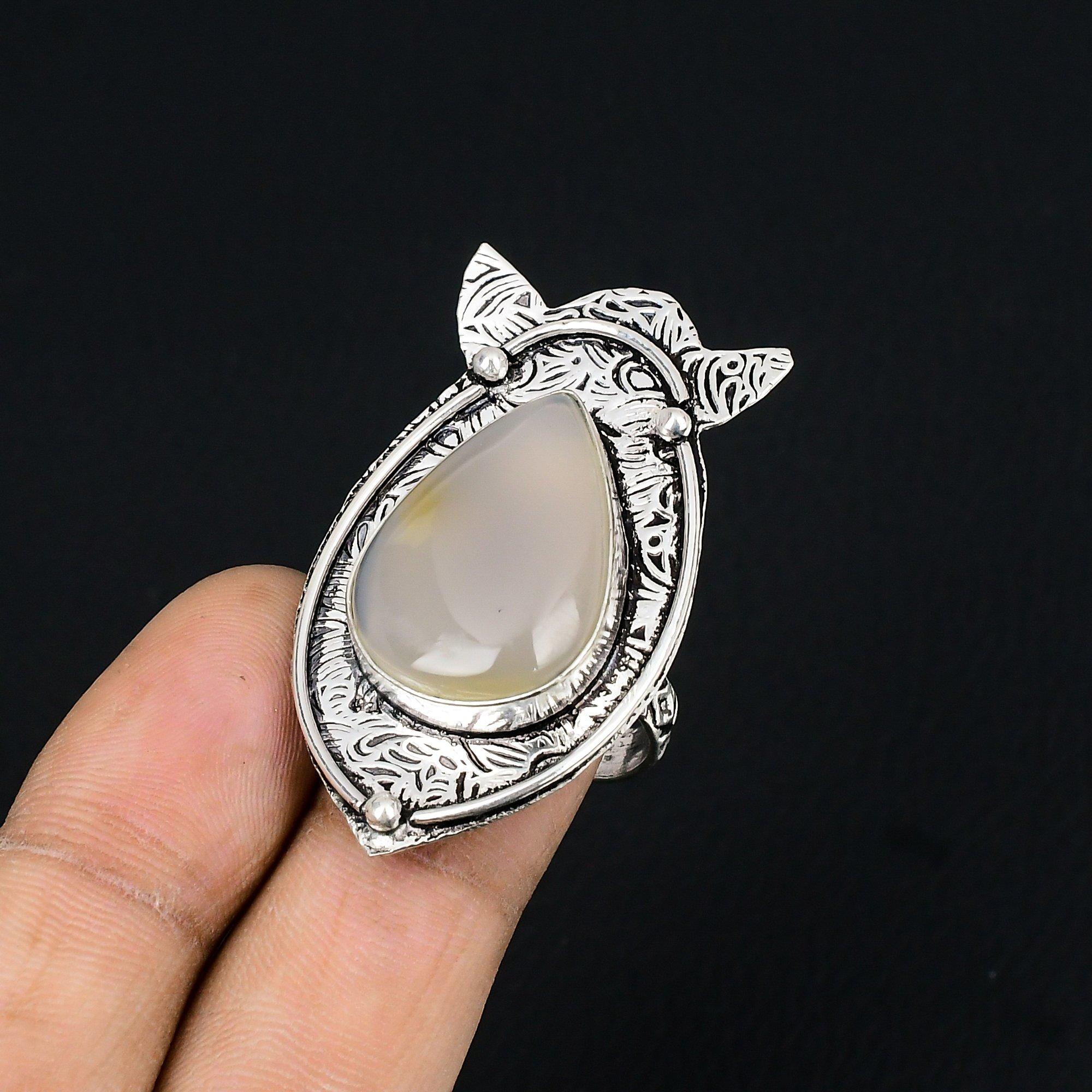Natural Montana Agate Gemstone 925 Silver Statement Ring Size 8 For Women 8
