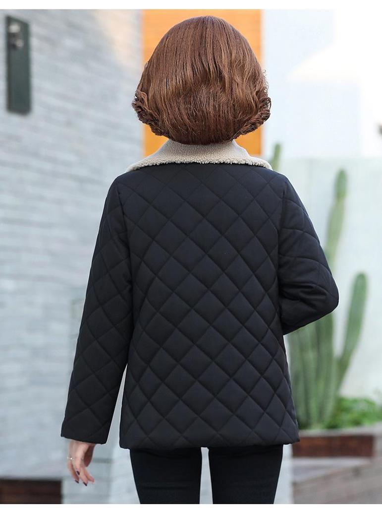 Women's Plush Winter Cotton Jacket with Warm Lambswool Imitation for Middle-aged & Elderly – Thickened Autumn/Winter Lapel Coat