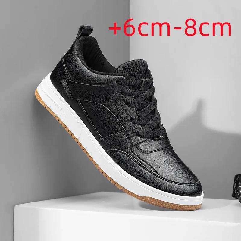 Genuine Leather Casual Shoes Men White Sneakers For Men Skateboard Shoes Comfortable Platform Male Footwear Height Increase 6cm