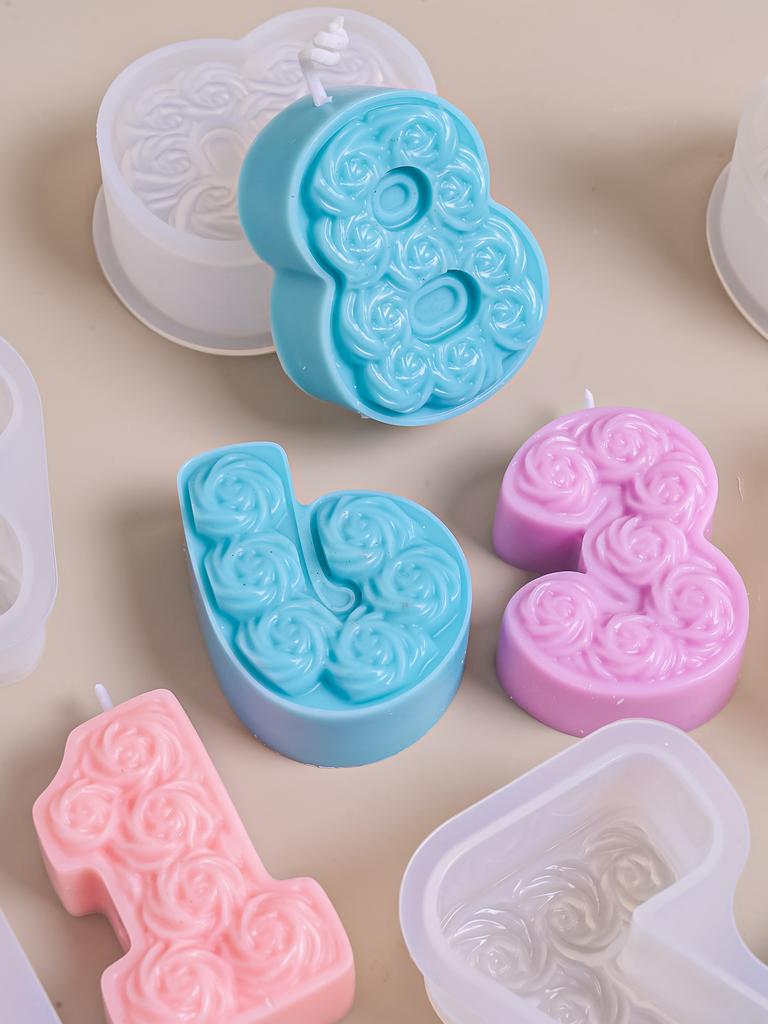 DIY Rosen-Zahlen-Geburtstagskerzen-Ornament Silikonform Handgemachte Duftkerzen Herstellungszubehör Gips-Handwerk Gussformen Geschenke