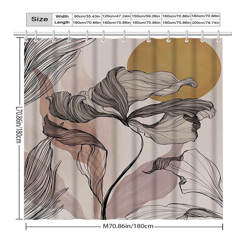 Eleganter Blatt-Duschvorhang - Anti-Beschlag mit künstlerischem Blumendesign, Strapazierfähiges Polyester, Perfekt für moderne Badezimmer
