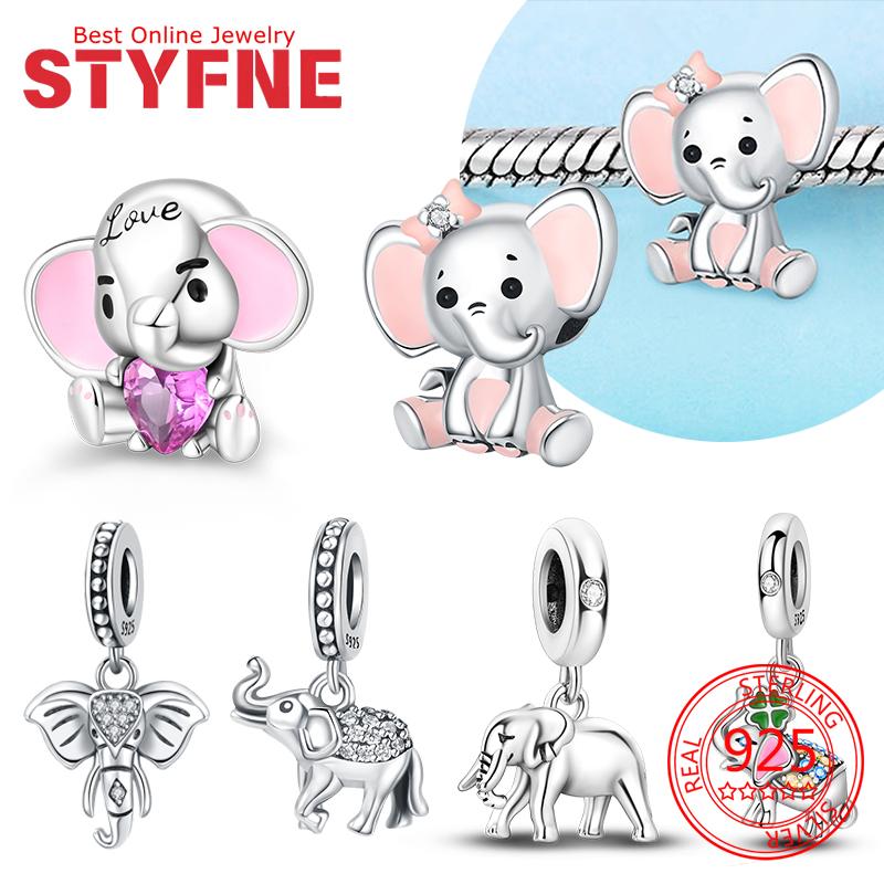 Original Copper Charms Pink Elephant Heart Beads Fit Bracelet Accessories Women Jewelry Making Fine Jewelry Gift