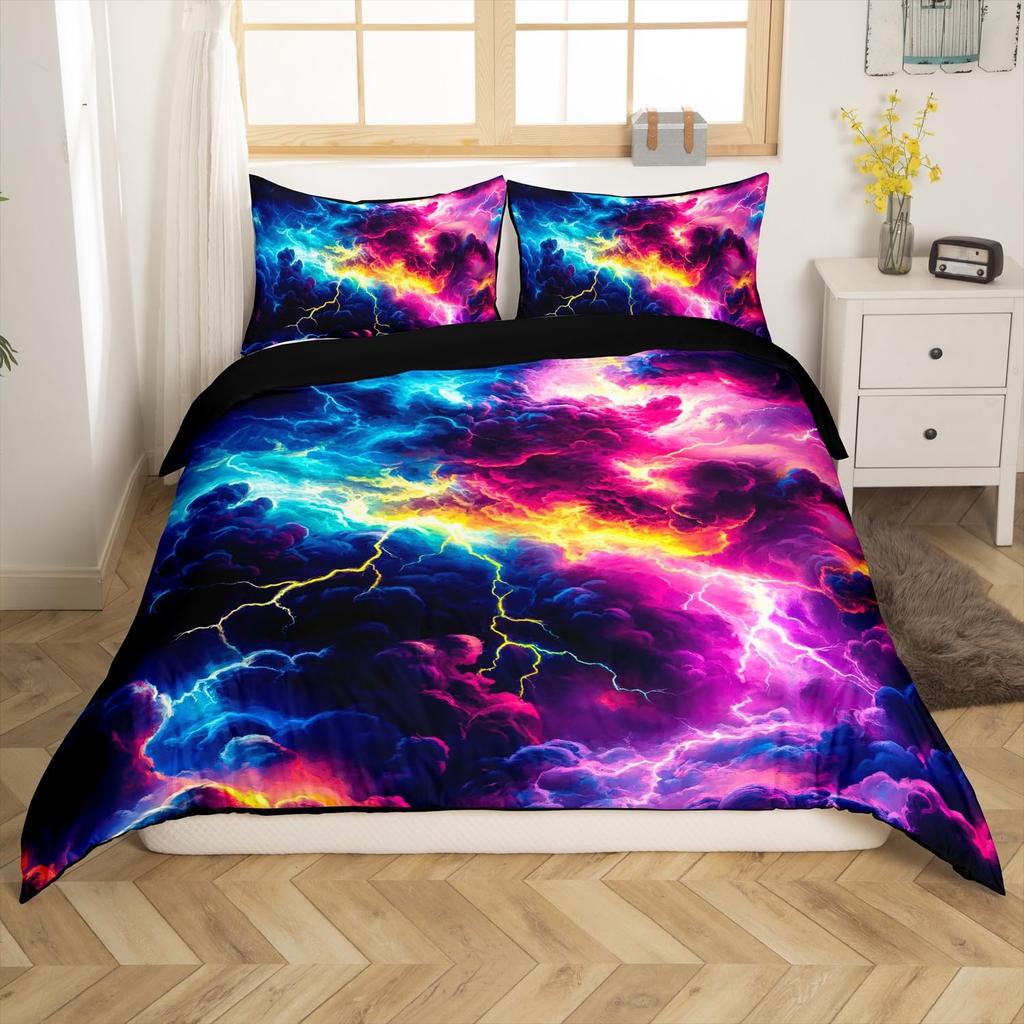 Lightning Duvet Covers for Kids Teens Queen Lightweight Down Quilt Covers Bedroom Decor 2 Pillowcases 1 Duvet Cover No Comforter