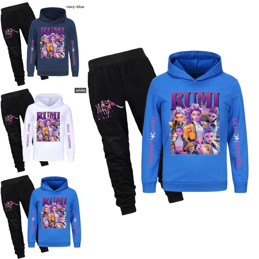 Kpop Demon Hunters Pattern Children Hoodie And Pants Set With Cartoon Print For Winter And Spring Play
