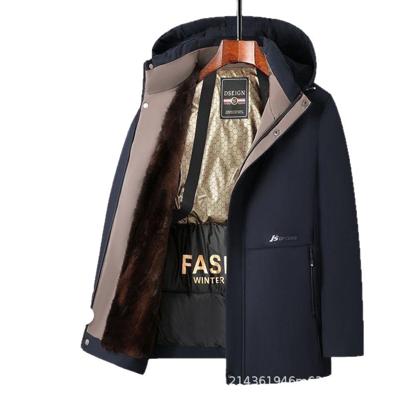 

Men s Winter Parka: Mid-aged & Elderly Dad s Thick, Windproof, Medium-Length Cotton Jacket with Plus Velvet Lining 4XL [160-180 lbs]