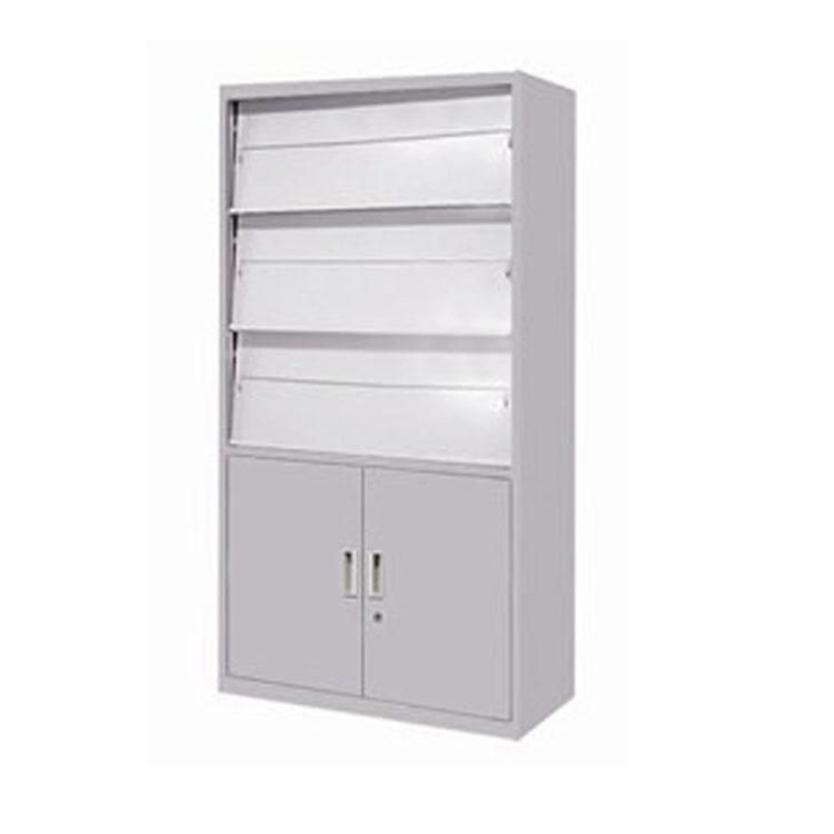 4-Layer Single-Sided Steel Magazine, Newspaper, and Book Rack Cabinet with Lower Shelf