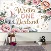 Winter Onederland Tapestry, Polar Bear Floral Background Cloth, 1st Birthday Decor