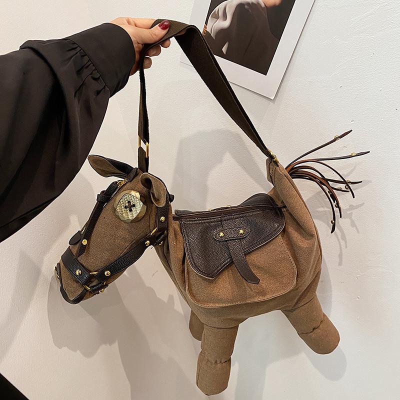 Borsa a Sella in Tela con Chiusura a Zip per Viaggi Casual e Street Style