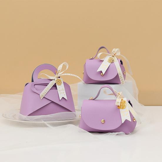 Packaging Box Ribbon Bow Handle Design Handbag Shape Faux Leather Wedding Favors Gift  Candy Bag Household Accessories