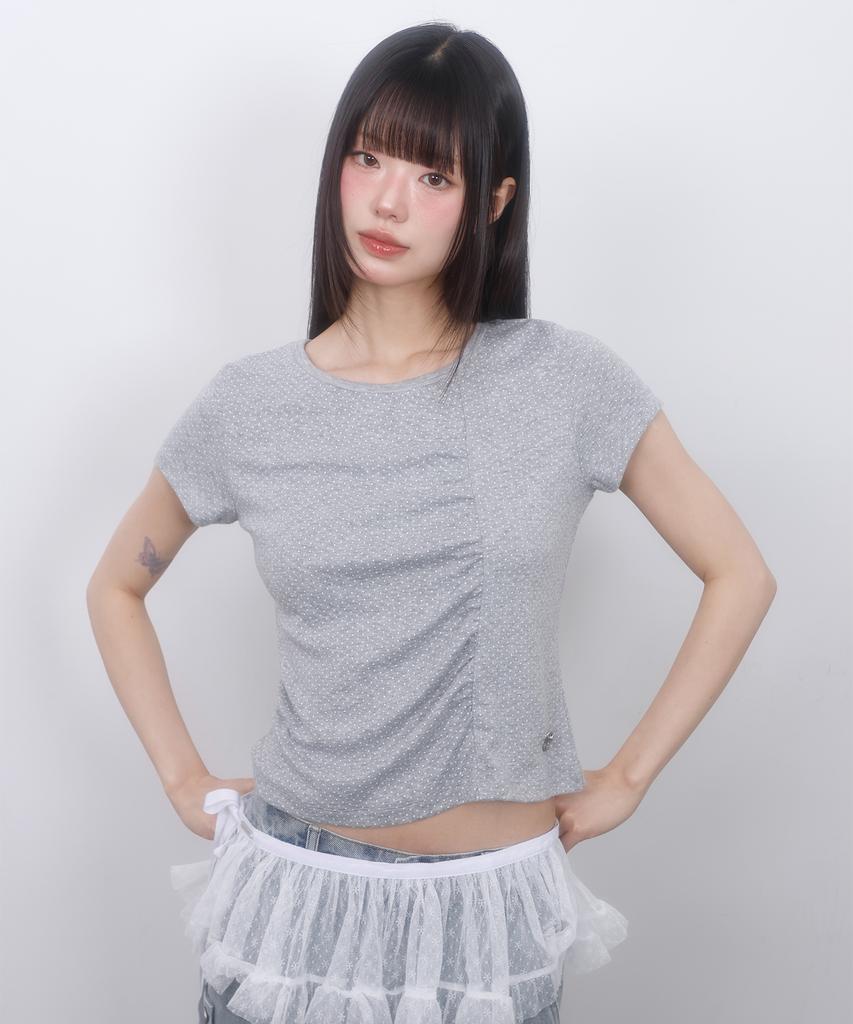 LMR Dot Shirred Short Sleeve T-Shirt Grey