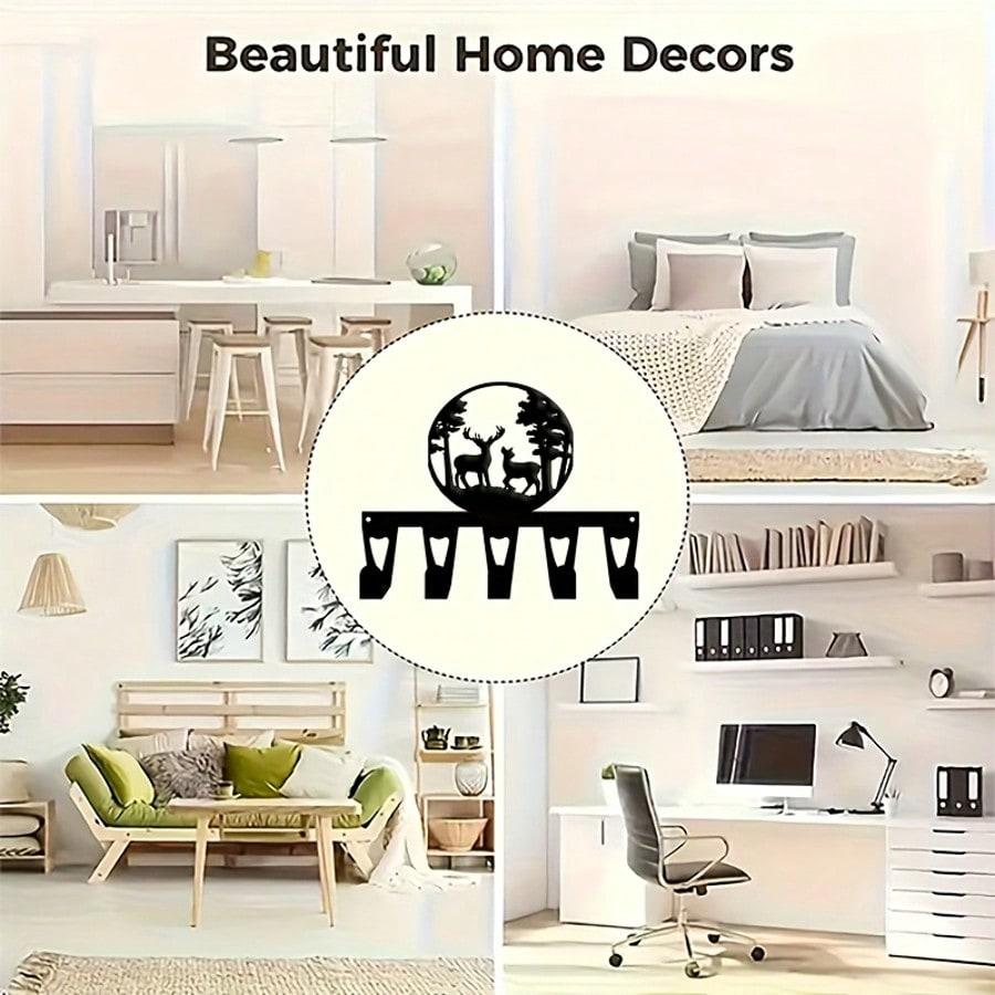 Deer Shaped Key Holder Metal Wall Art 5 Hooks Handmade Rustic Decor Gift