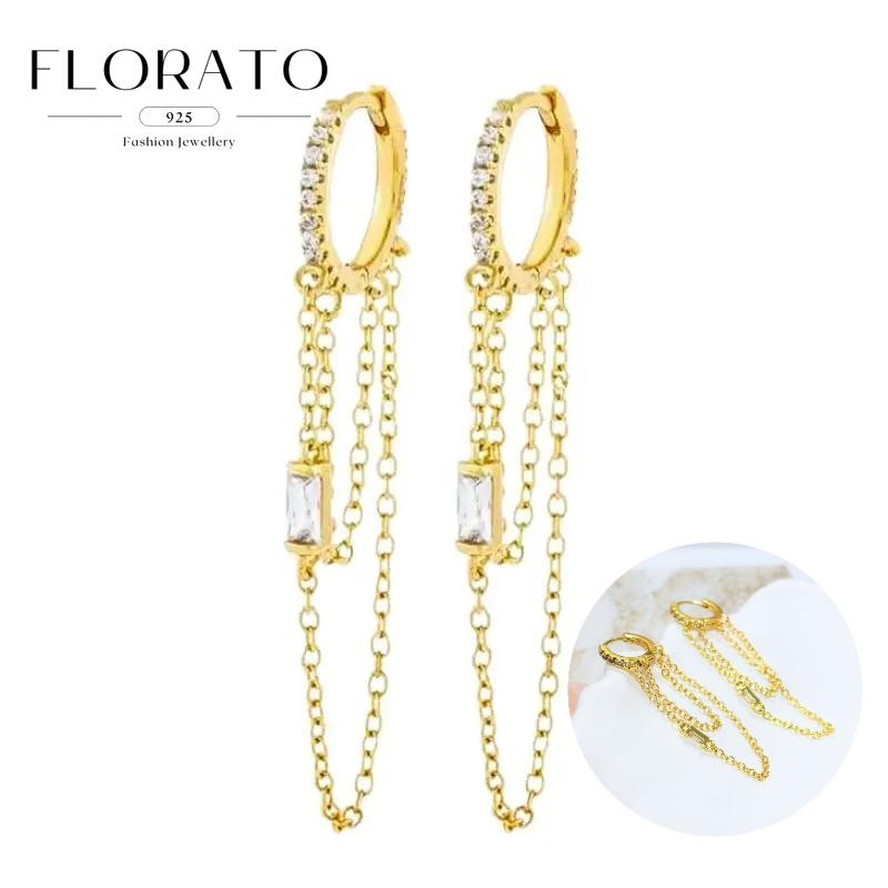 925 Sterling Silver Needle Eight-pointed star/star White Zircon Chain Earrings For Women Tassel Earrings Fashion Party Jewelry