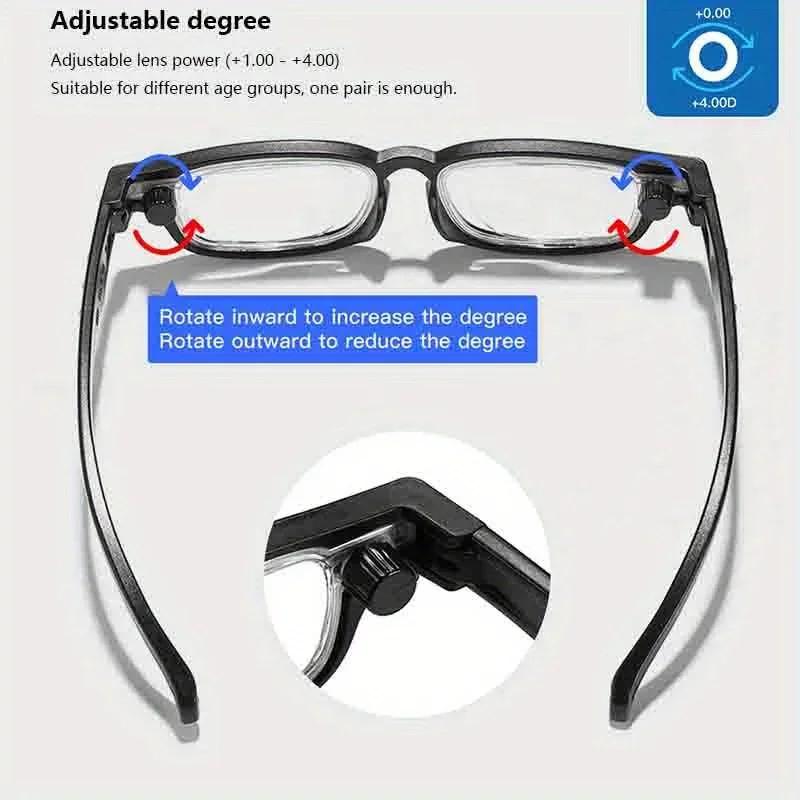 New Fashionable Rotating Adjustable Focus+50 To 350 Men'S Reading Glasses Retro Neutral Portable Anti Blue Light Glasses