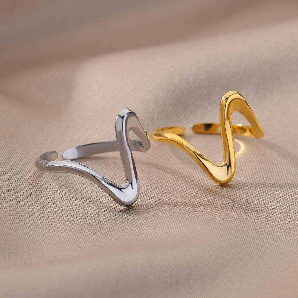 18k Gold Plated Men's Adjustable Geometric Stainless Steel Ring - Korean Style