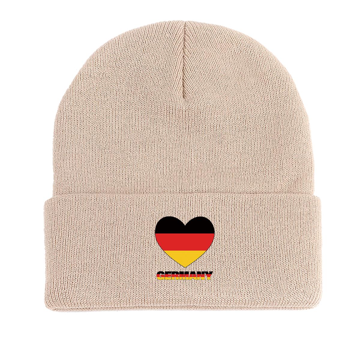 

Вязаная шапка с принтом немецкого флага и сердца, патриотическая шапка с черепом, удобная шапка для химиотерапии, головной убор, вязаная шапка, шапка as the picture бежевый