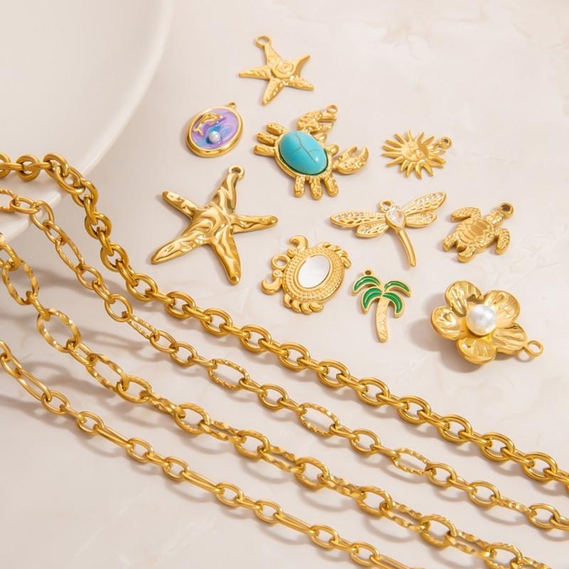 Gold Ocean Animal Turtle Shell Conch Starfish Diy Charms For Jewelry Making Bulk Stainless Steel Charm Pendant Necklace Making
