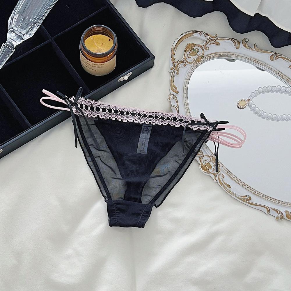 Sexy Damen-Slips Tanga mit Schleife Spitze Jacquard Netz Dünn Transparent Belüftet Niedrige Taille Unterwäsche Der Stoff Ist Bequem Und Weich