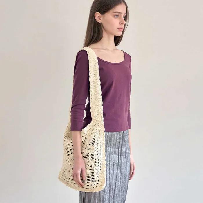Flower Doily Big Shoulder Cross Bag _ Cream