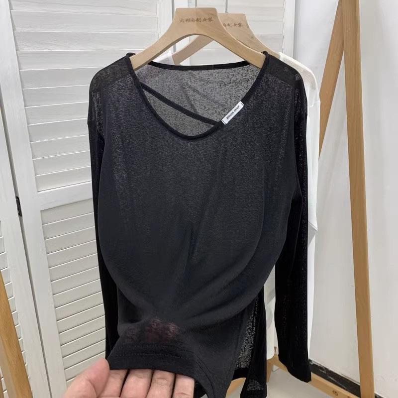 Loose Sun Protection Clothes T-shirts Women's Slit Long Sleeved Versatile Tops Summer