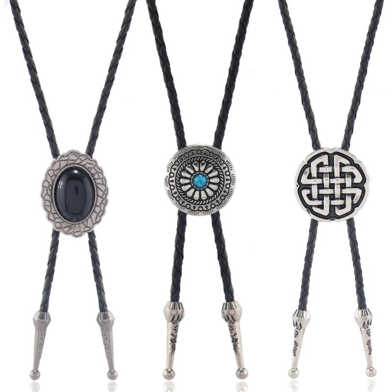 

3 шт. Металлический кулон в виде цветка с камнем Ковбойский галстук-боло Западный галстук из искусственной кожи Ювелирное изделие Цепочка для воротника рубашки 1