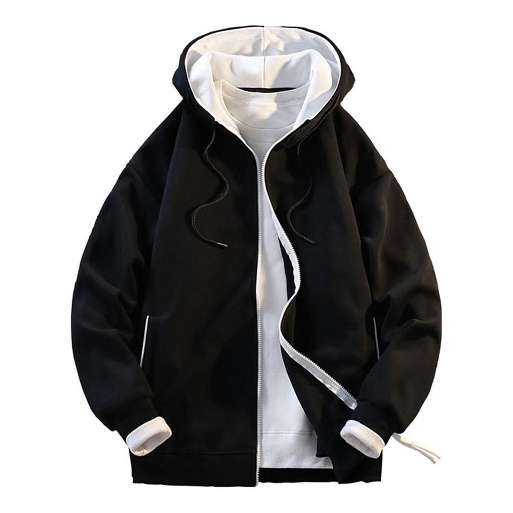 Mens Hoodies Color Zipper Cardigan Hoodie Loose Casual Long Sleeve Solid Color Sport Coat