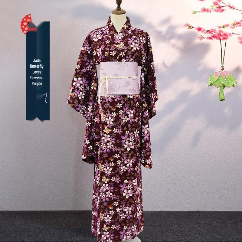 Japanese Wafu Hot Stamped Cotton Kimono for Girls - Bathrobe, Cosplay, Stage, or DIY Props