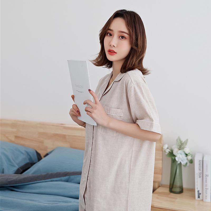 Summer Pure Cotton Minimalist Double Gauze Pajama Set: Short Sleeve Top & Long Pants, Seamless Design for Couples