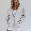 Women's Fashionable Loose Casual Cardigan Button Drawstring Hooded Sweatshirt