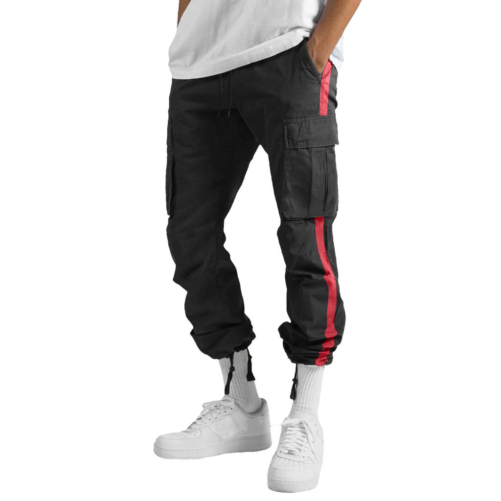 Spring and Autumn Men's Overalls Drawstring Drawstring Pocket Color Matching Long Pants
